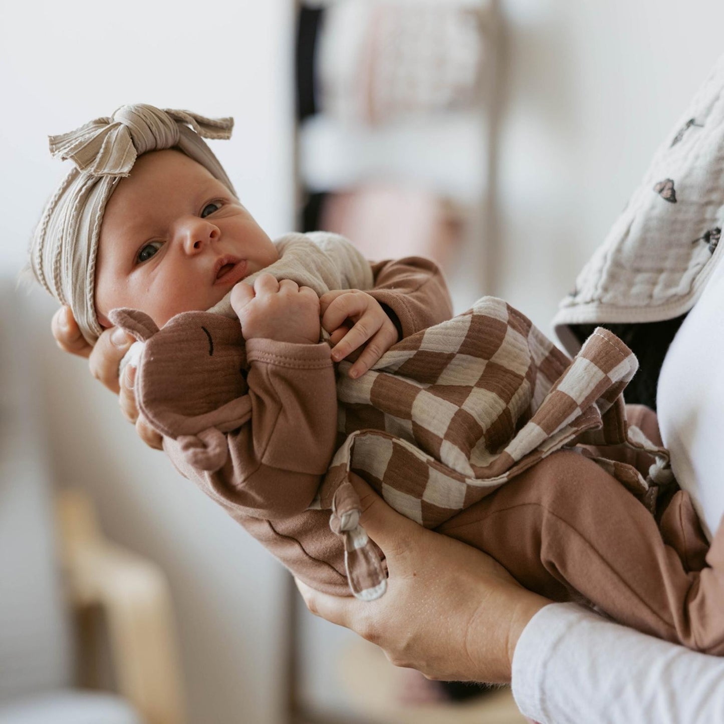 Rosewood Checker Muslin Lovey